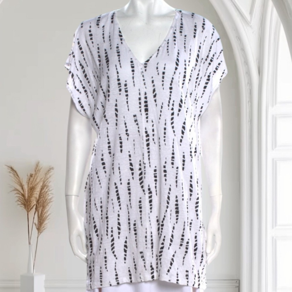 Alice + Olivia Womens XS 100% Linen Chic V Neck Tunic Top Dress‎ Lagenlook